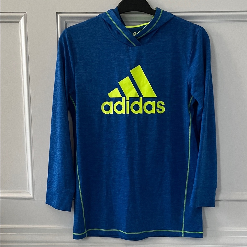 Adidas Kids Activewear Climalite Blue Hoodie with Neon Accents